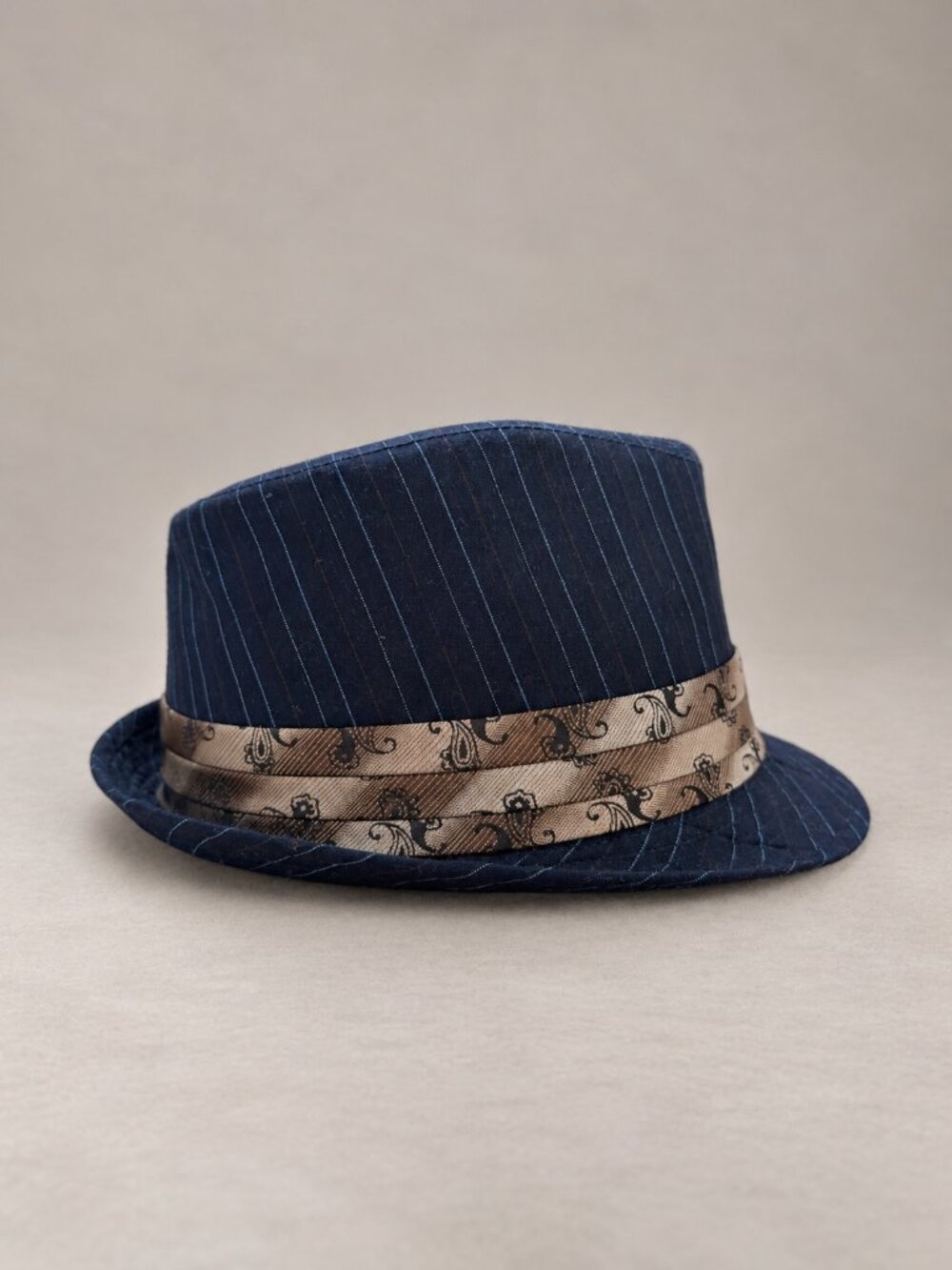 Peter Grimm Navy Blue Pinstripe Paisley Fedora Hat Unisex